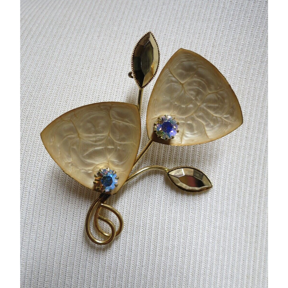 Vintage Gold Sparkle MCM Pin Brooch Pin West Germany Leaf Amber